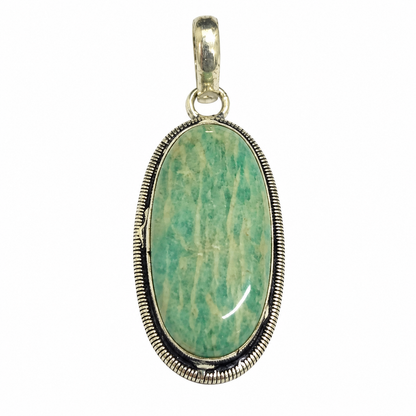 Amazonite Oval Pendant, Green Gemstone Boho Statement Jewelry PEN525-SLV-NAMZ01