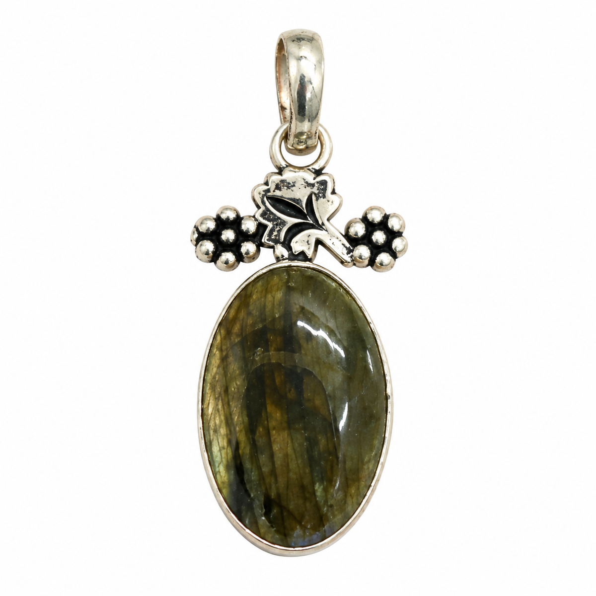 Labradorite Floral Pendant, Natural Gemstone Boho Jewelry PEN526-SLV-NLBD01