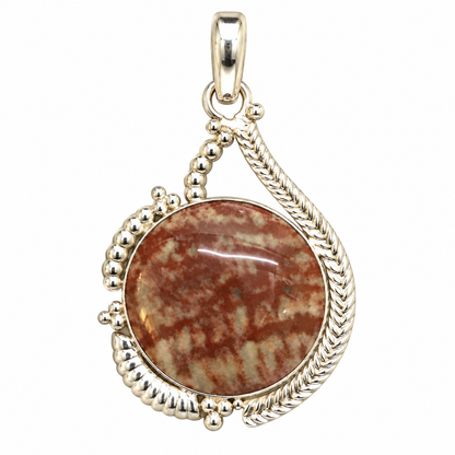Picture Jasper Pendant, Natural Stone Boho Statement Jewelry PEN529-SLV-NPJR01