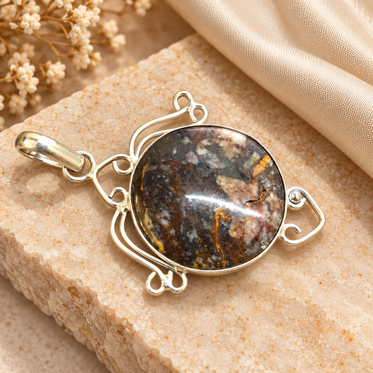 Maligano Jasper Pendant, Natural Gemstone Boho Jewelry PEN530-SLV-NMGJR01