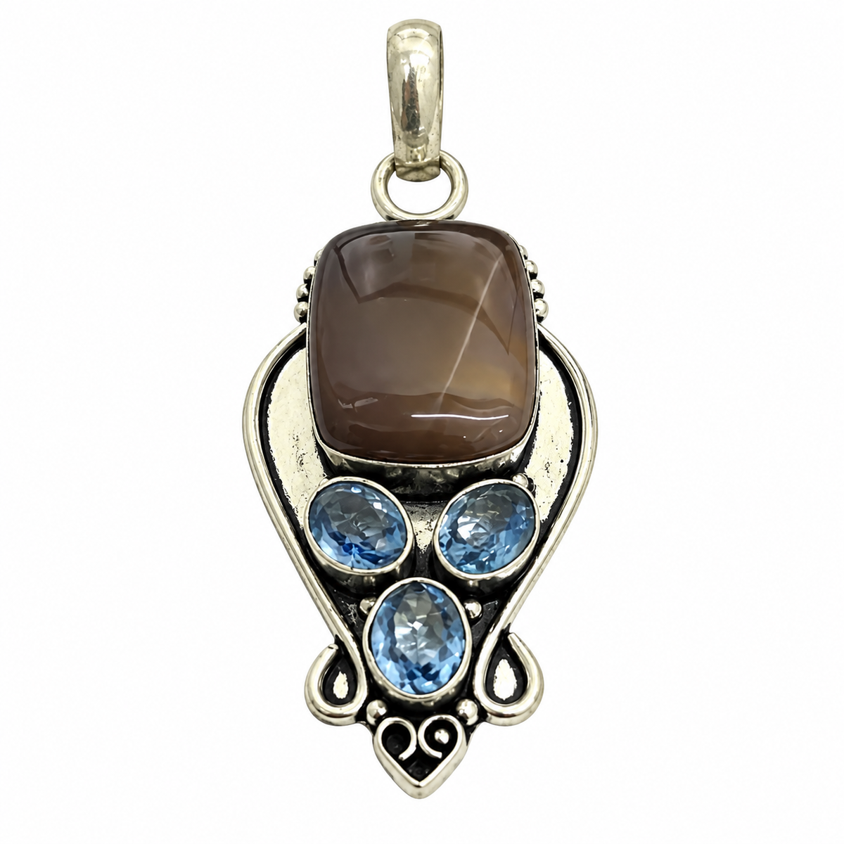 Jasper Pendant Blue quartz Gemstone Boho Statement Jewelry PEN534-SLV-LQUA-NJR04