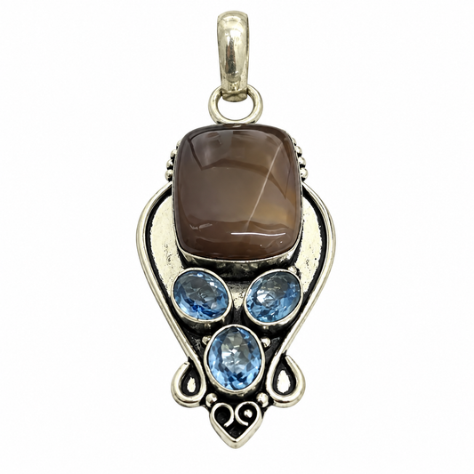 Jasper Pendant Blue quartz Gemstone Boho Statement Jewelry PEN534-SLV-LQUA-NJR04