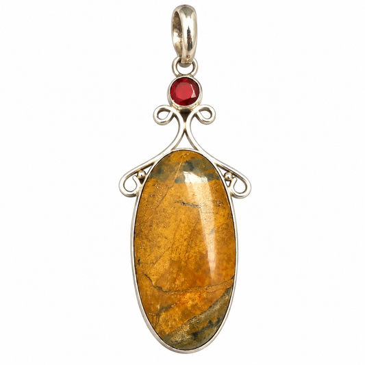 Natural Jasper Pendant, Golden Brown Boho Statement Jewelry PEN537-SLV-LQUA-NJR02