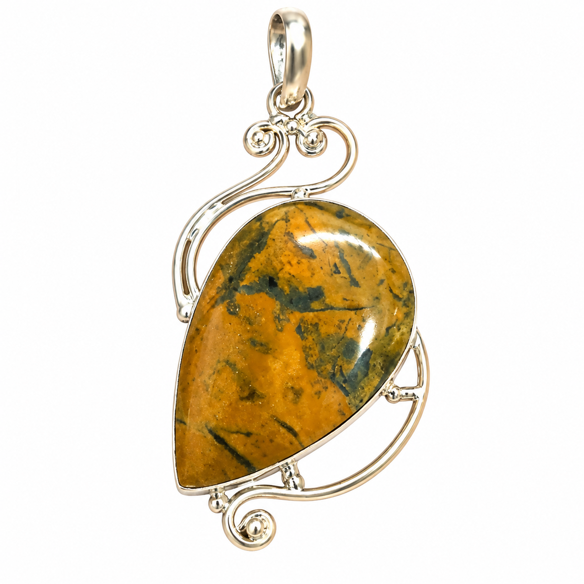 Natural Jasper Pendant, Golden Boho Statement Jewelry PEN538-SLV-SLV-NJR01