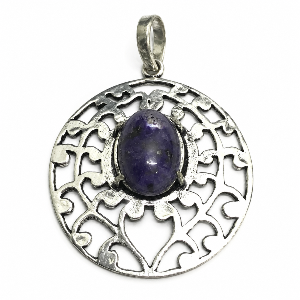 Charoite Pendant, Purple Gemstone Boho Statement Jewelry PEN541-SLV-LCH01