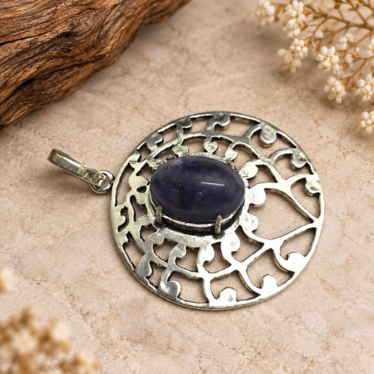 Charoite Pendant, Purple Gemstone Boho Statement Jewelry PEN541-SLV-LCH01