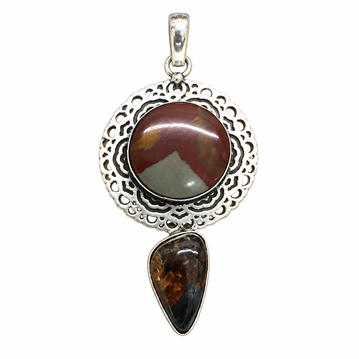 Natural Jasper Pendant, Boho Statement Silver Gemstone Jewelry PEN543-SLV-NRJR-NPT02