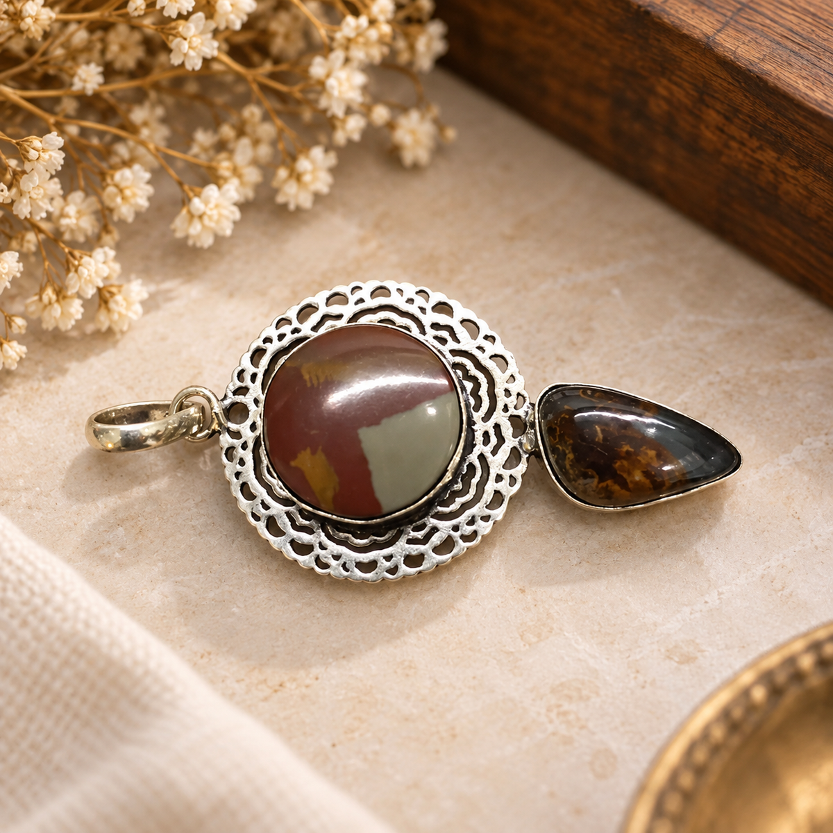 Natural Jasper Pendant, Boho Statement Silver Gemstone Jewelry PEN543-SLV-NRJR-NPT02