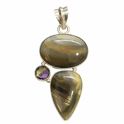Jasper Pendant, Natural Green Stone Boho Statement Silver Jewelry PEN544-SLV-NJR-LQUA03