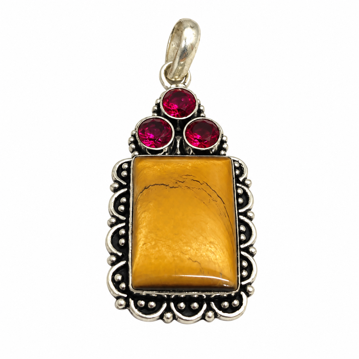 Tiger Eye Pendant, Golden Brown Gemstone Boho Statement Jewelry PEN545-SLV-LQUA-NTE04