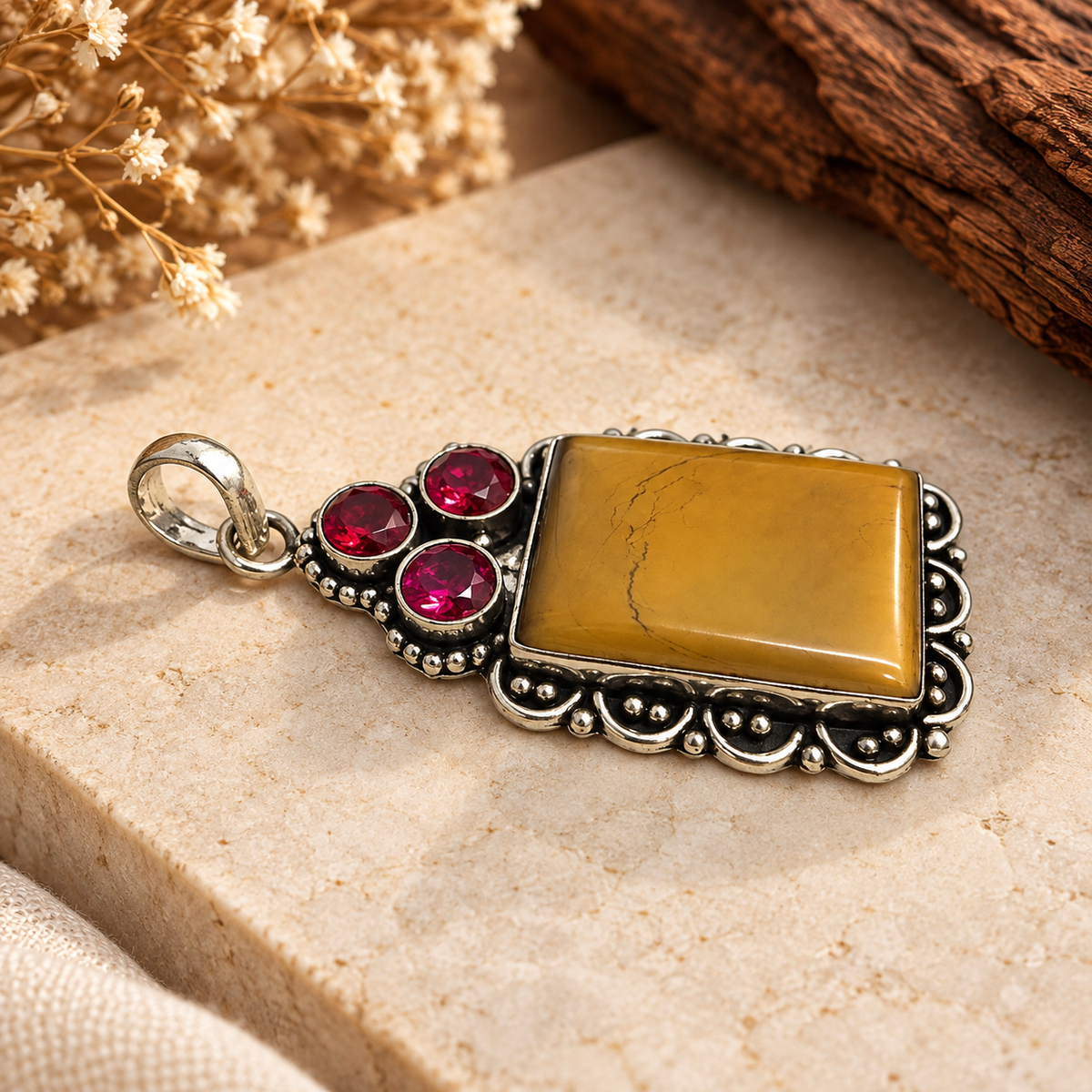 Tiger Eye Pendant, Golden Brown Gemstone Boho Statement Jewelry PEN545-SLV-LQUA-NTE04