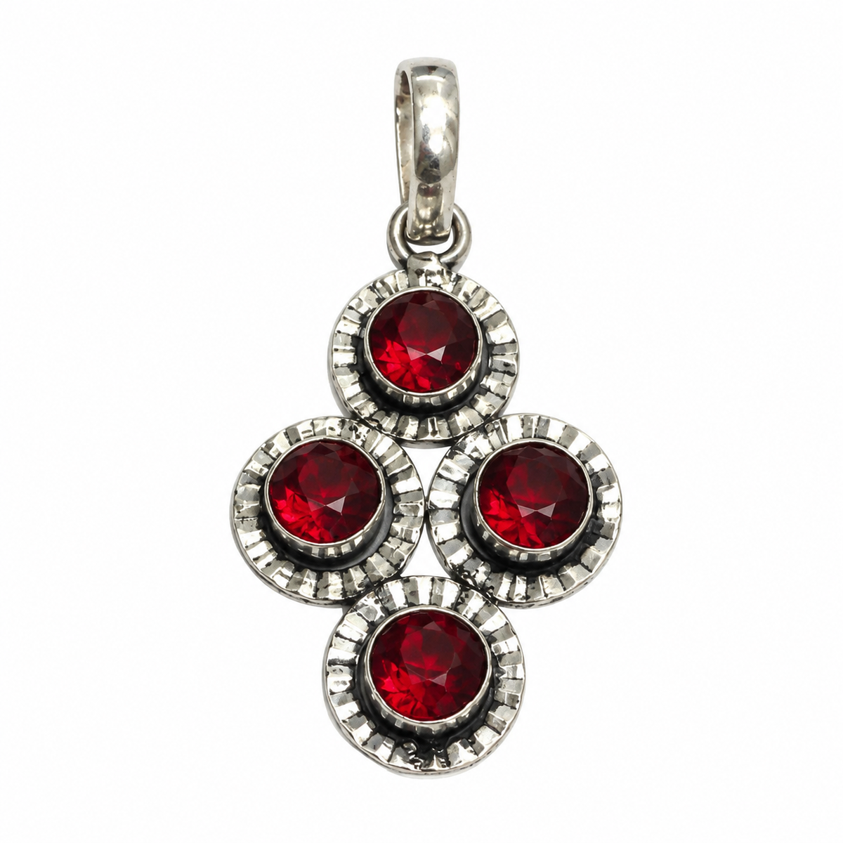Red Garnet Cluster Pendant Boho Artisan Statement Jewelry PEN550-SLV-LGR04