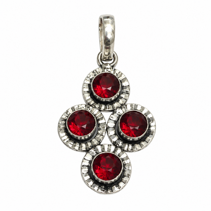 Red Garnet Cluster Pendant Boho Artisan Statement Jewelry PEN550-SLV-LGR04