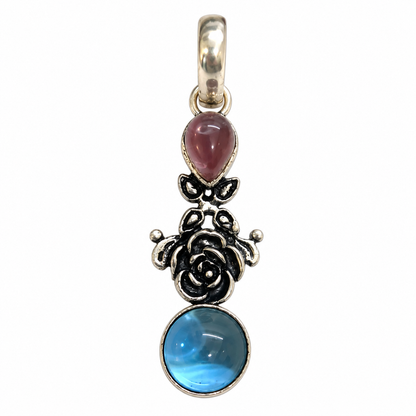 Amethyst Blue Topaz Floral Pendant Boho Artisan Jewelry PEN553-SLV-LAMT-LBT02