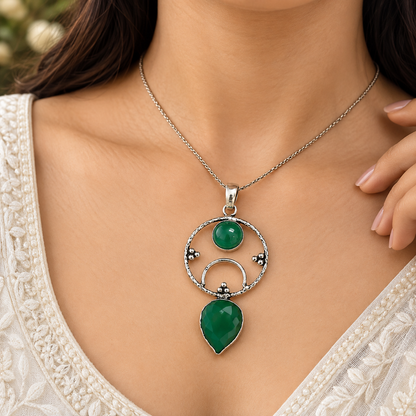 Green Quartz Pendant Boho Artisan Statement Gemstone Jewelry PEN557-SLV-LCD02