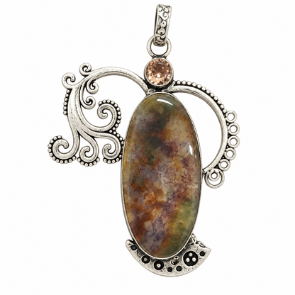 Natural Landscape Agate Pendant Boho Artisan Statement Jewelry PEN559-SLV-LQUA-NLCAG02