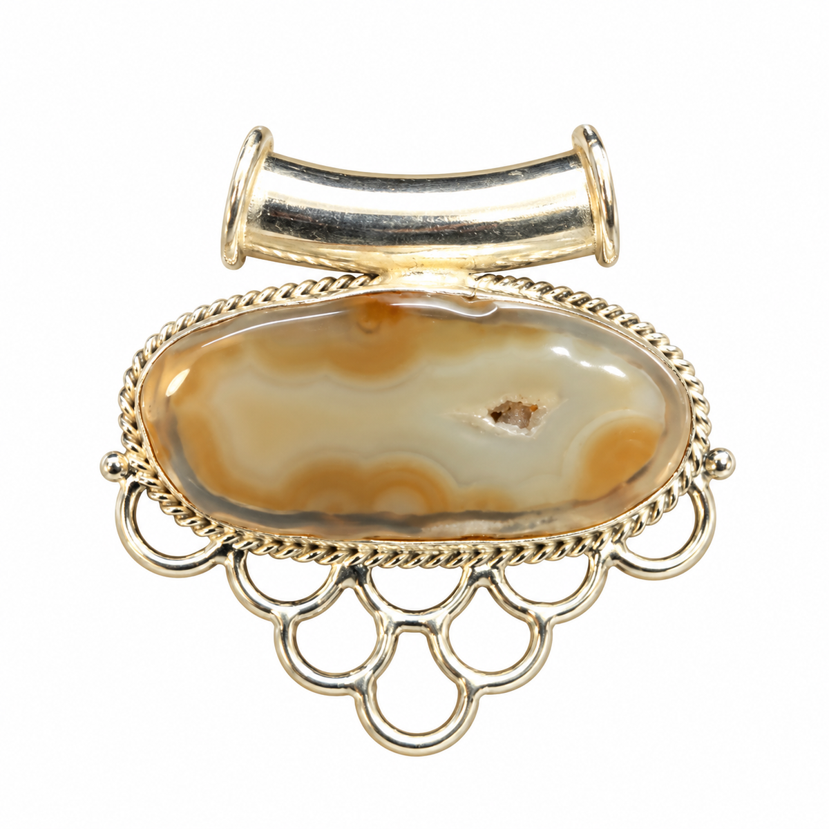 Natural Geode Agate Pendant Boho Artisan Statement Jewelry PEN560-SLV-NGDAG01