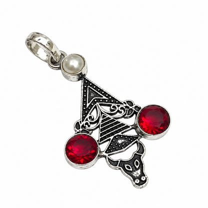 Red Garnet Pearl Pendant Boho Artisan Statement Jewelry PEN562-SLV-LPRL-LGR03