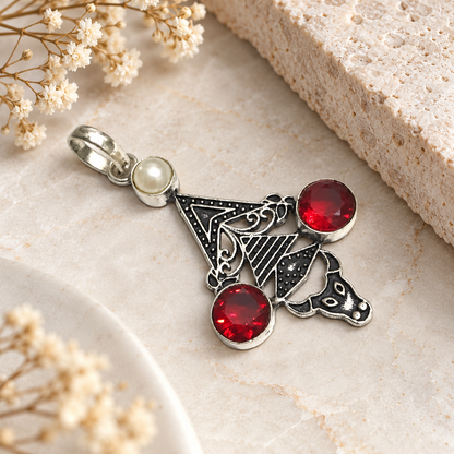 Red Garnet Pearl Pendant Boho Artisan Statement Jewelry PEN562-SLV-LPRL-LGR03