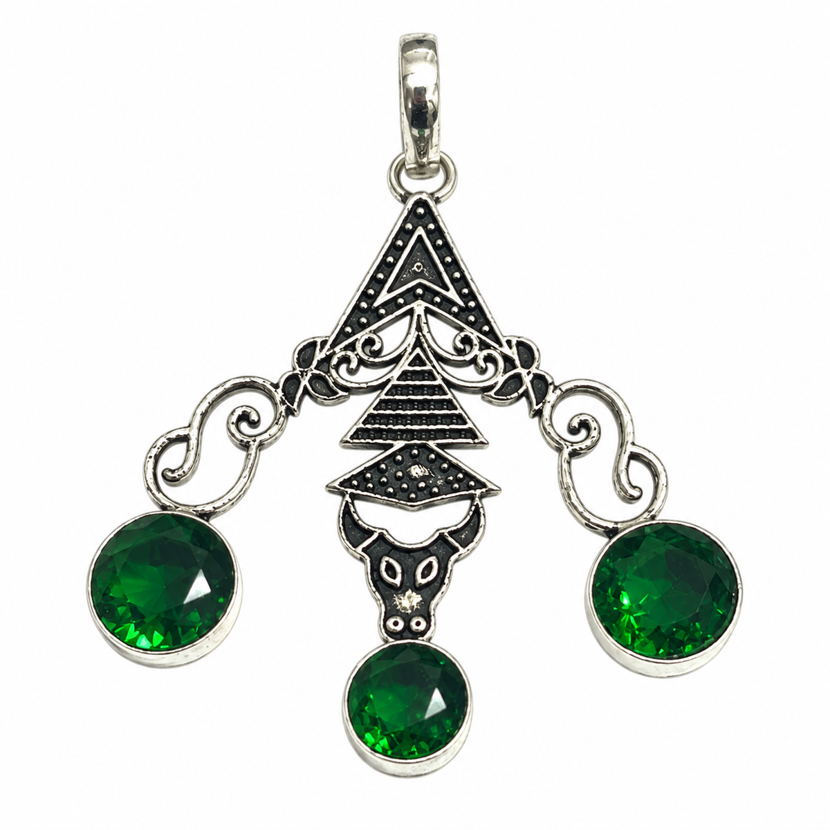 Green Quartz Statement Pendant Boho Vintage Artisan Jewelry PEN563-SLV-LCD03