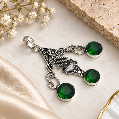 Green Quartz Statement Pendant Boho Vintage Artisan Jewelry PEN563-SLV-LCD03