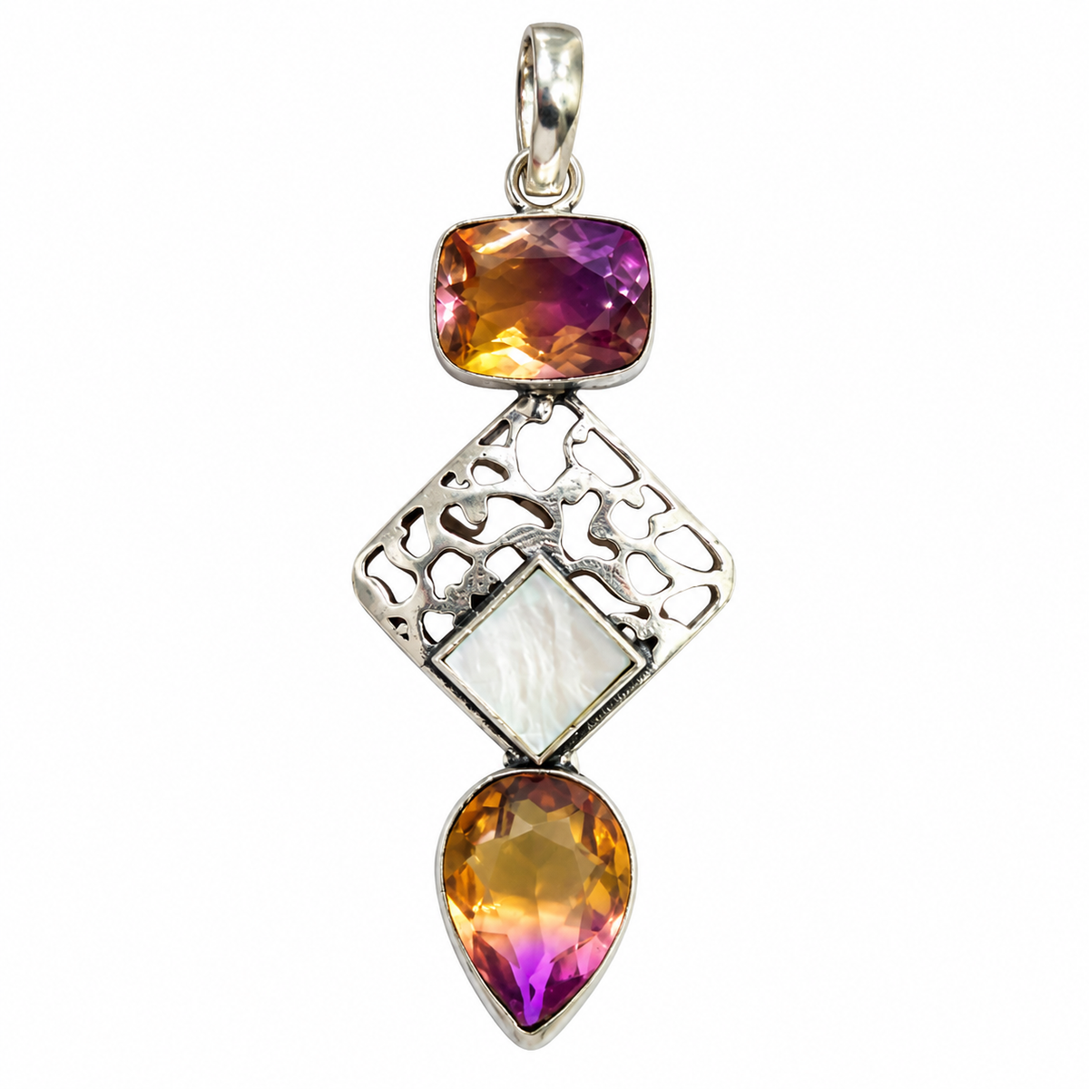 Ametrine Mother of Pearl Pendant Oxidized Silver Jewelry PEN565-SLV-LATR-LMOP03