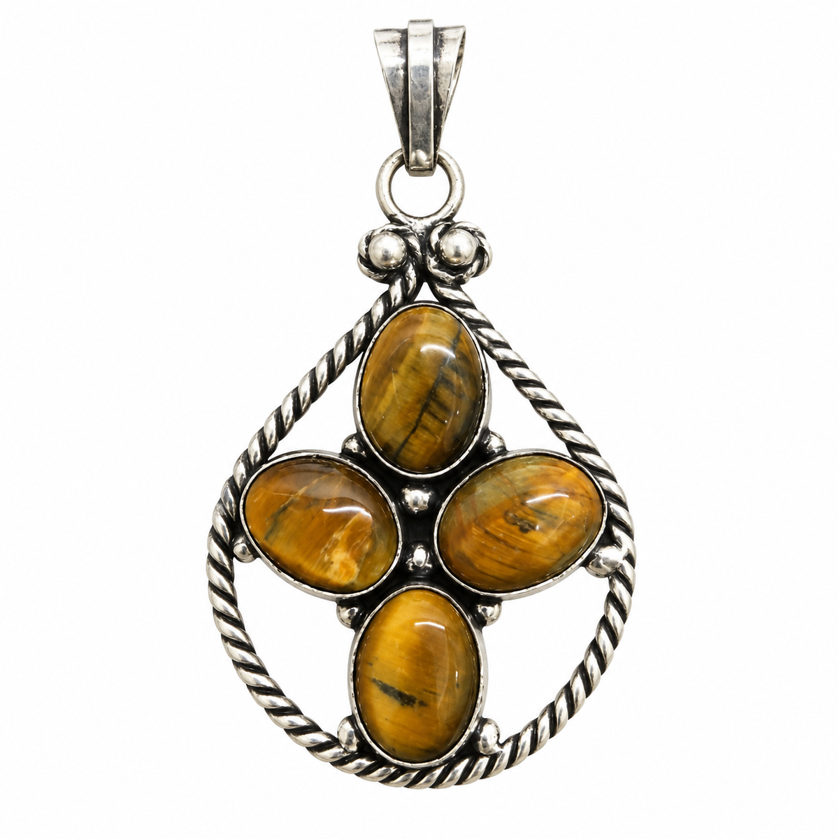 Tiger Eye Gemstone Pendant Oxidized Silver Boho Jewelry PEN568-SLV-NTE04