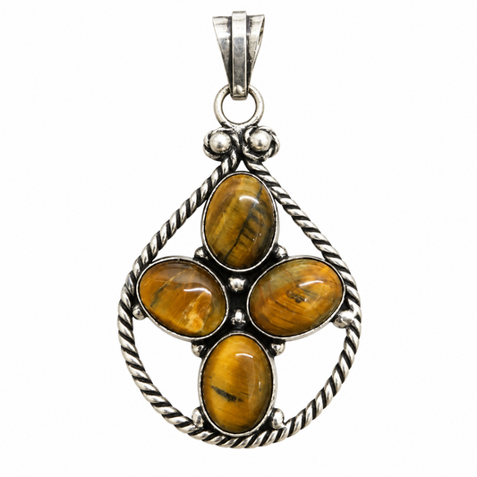 Tiger Eye Gemstone Pendant Oxidized Silver Boho Jewelry PEN568-SLV-NTE04