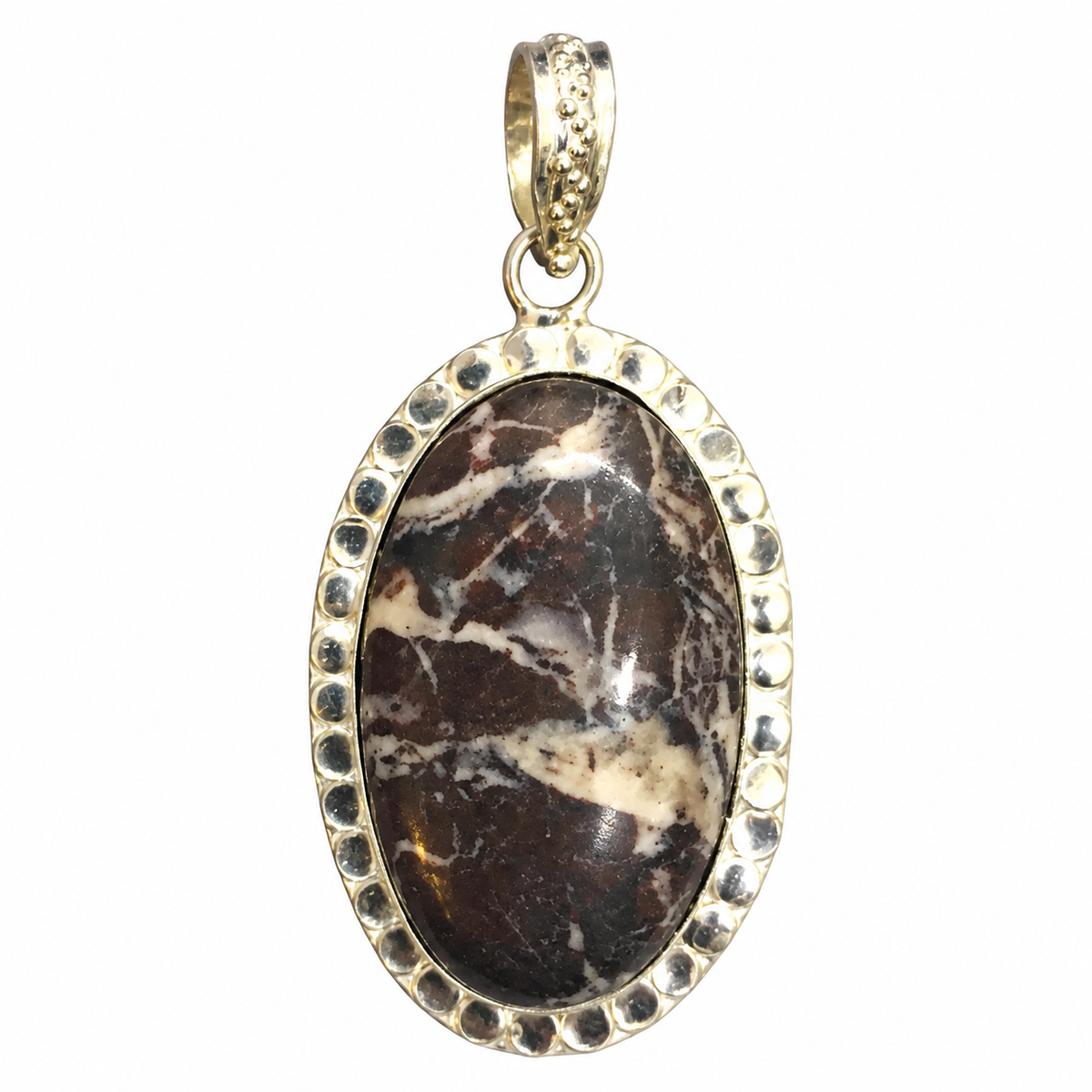 Coconut Jasper Pendant Oval Gemstone Oxidized Silver Jewelry PEN569-SLV-NCCJR01