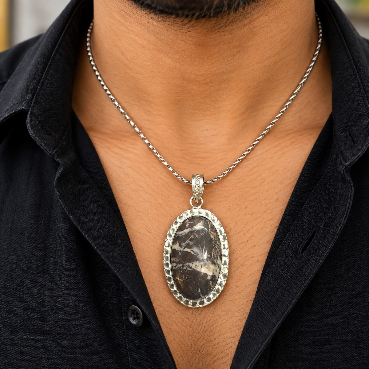 Coconut Jasper Pendant Oval Gemstone Oxidized Silver Jewelry PEN569-SLV-NCCJR01