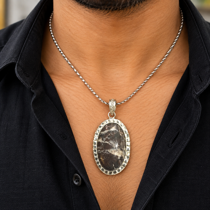 Coconut Jasper Pendant Oval Gemstone Oxidized Silver Jewelry PEN569-SLV-NCCJR01