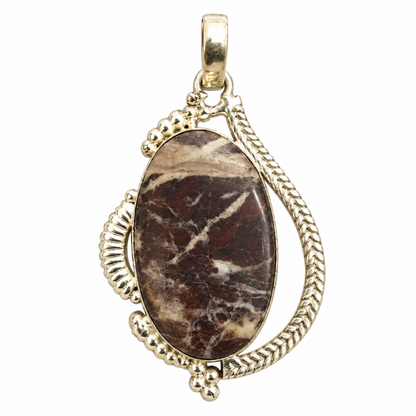 Coconut Jasper Oval Pendant Oxidized Silver Boho Jewelry PEN570-SLV-NCCJR01