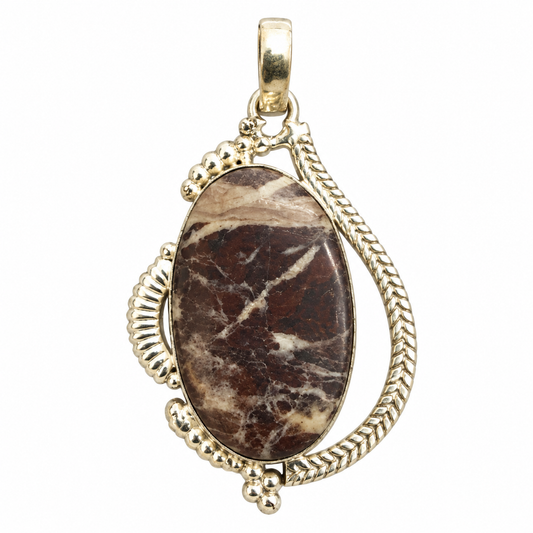 Coconut Jasper Oval Pendant Oxidized Silver Boho Jewelry PEN570-SLV-NCCJR01
