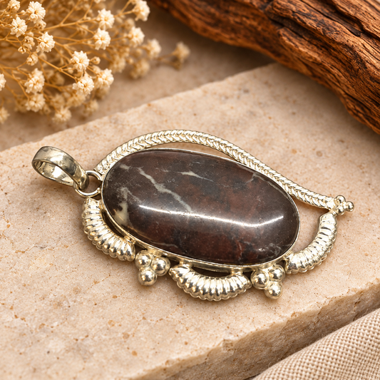 Coconut Jasper Oval Pendant Oxidized Silver Jewelry PEN571-SLV-NCCJR01