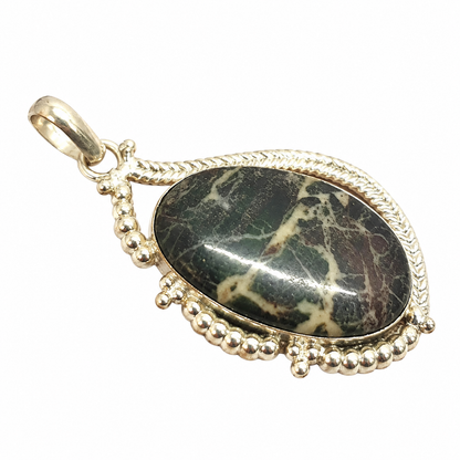 Coconut Jasper Green Oval Pendant Gold Tone Boho Jewelry PEN572-SLV-NCCJR01