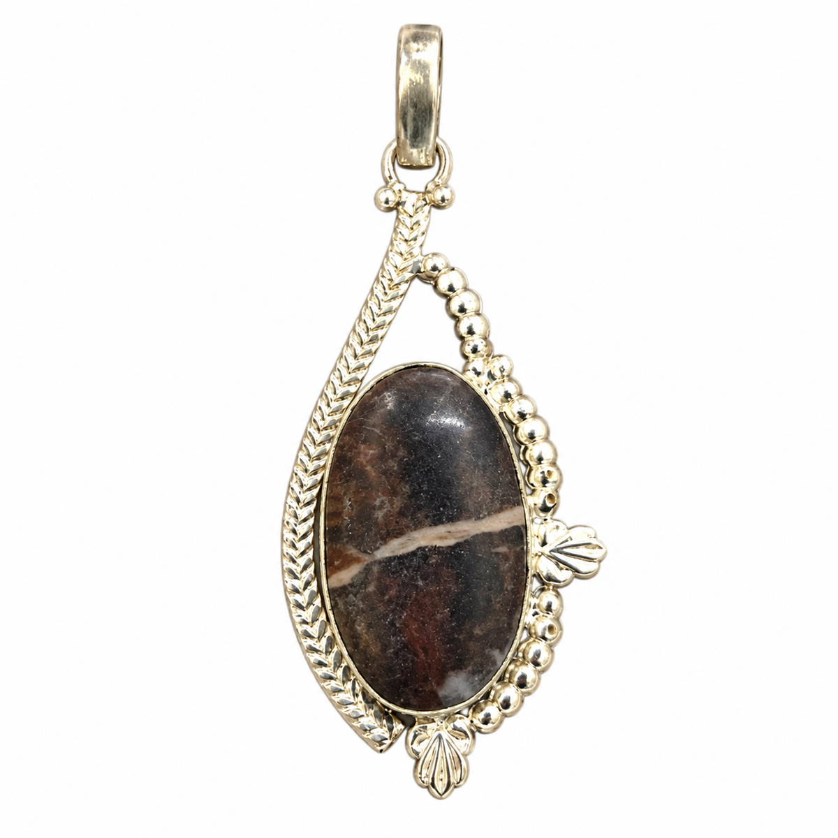 Coconut Jasper Oval Pendant Gold Plated Boho Statement Jewelry PEN574-SLV-NCCJR01