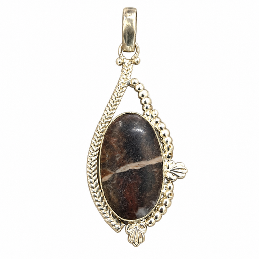 Coconut Jasper Oval Pendant Gold Plated Boho Statement Jewelry PEN574-SLV-NCCJR01