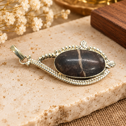 Coconut Jasper Oval Pendant Gold Plated Boho Statement Jewelry PEN574-SLV-NCCJR01