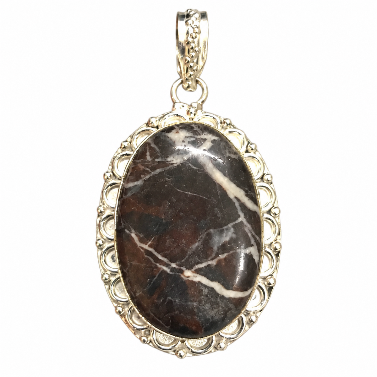 Coconut Jasper Oval Pendant Oxidized Boho Jewelry PEN575-SLV-NCCJR01