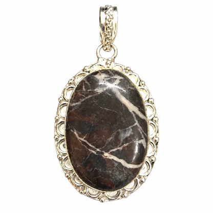 Coconut Jasper Oval Pendant Oxidized Boho Jewelry PEN575-SLV-NCCJR01