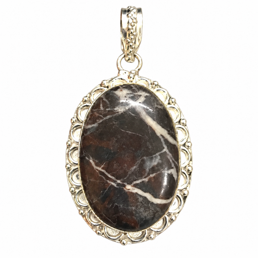 Coconut Jasper Oval Pendant Oxidized Boho Jewelry PEN575-SLV-NCCJR01