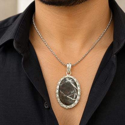 Coconut Jasper Oval Pendant Oxidized Boho Jewelry PEN575-SLV-NCCJR01