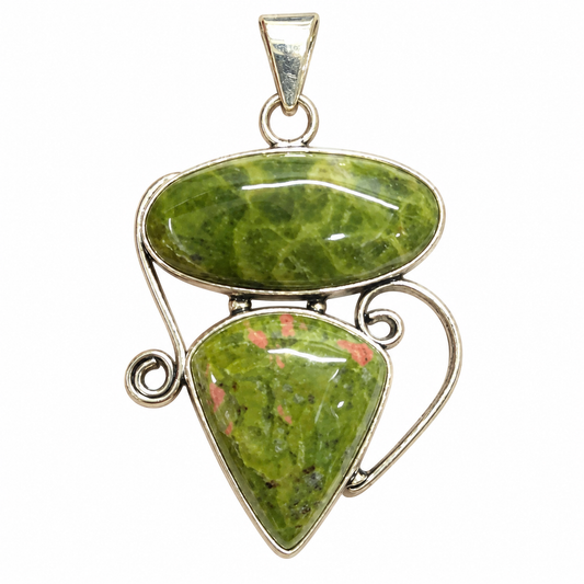 Unakite Jasper Gemstone Pendant Silver Boho Jewelry PEN576-SLV-NRUN02