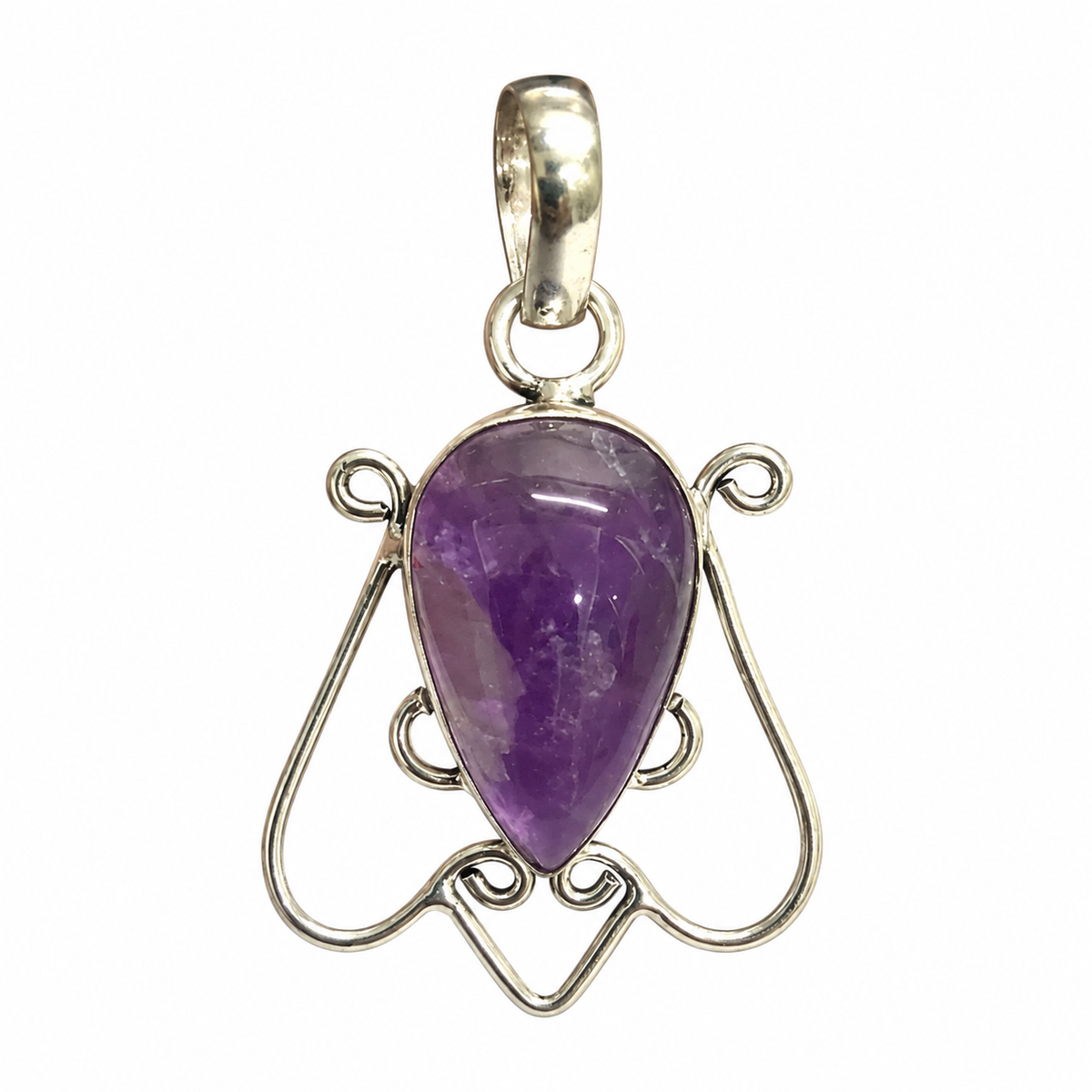 Amethyst Purple Gemstone Pendant Silver Tone Boho Jewelry PEN577-SLV-NAMT01