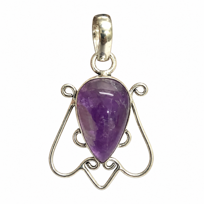 Amethyst Purple Gemstone Pendant Silver Tone Boho Jewelry PEN577-SLV-NAMT01