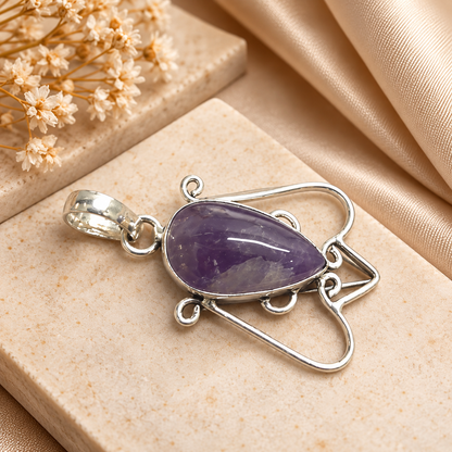 Amethyst Purple Gemstone Pendant Silver Tone Boho Jewelry PEN577-SLV-NAMT01