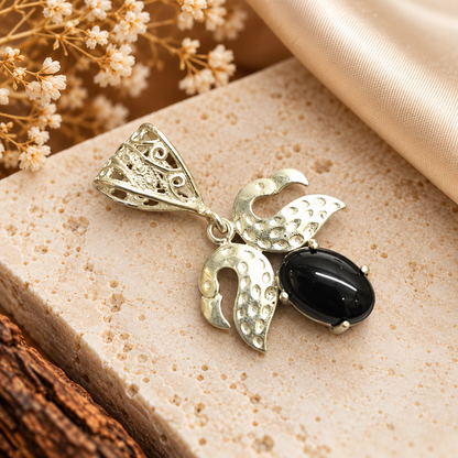 Black Onyx Dragonfly Pendant Silver Tone Boho Nature Jewelry PEN579-SLV-NBO01