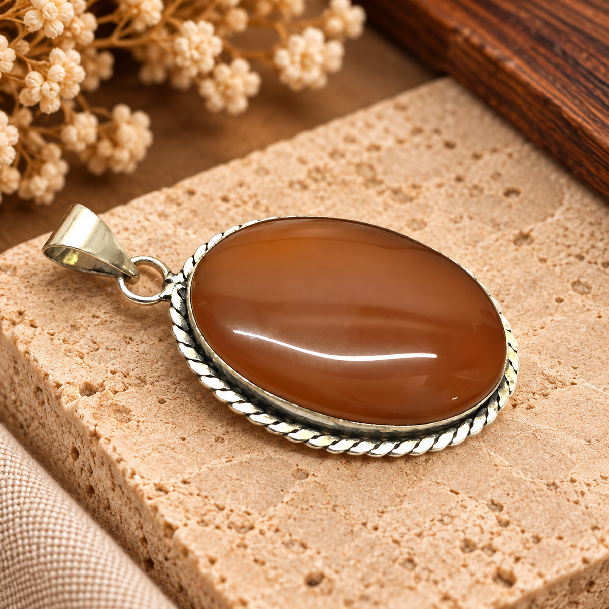Botswana Agate Pendant Natural Stone Boho Silver Tone Jewelry PEN581-SLV-NBWAG01