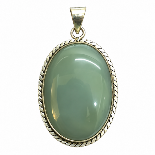 Aqua Chalcedony Silver Tone Oval Pendant Necklace PEN583-SLV-NAQCLY01