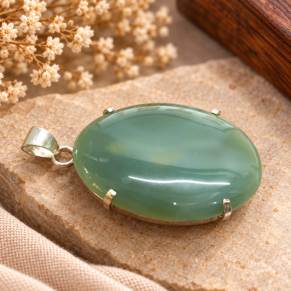 Aqua Chalcedony Oval Gemstone Pendant Silver Tone Jewelry PEN584-SLV-NAQCLY01